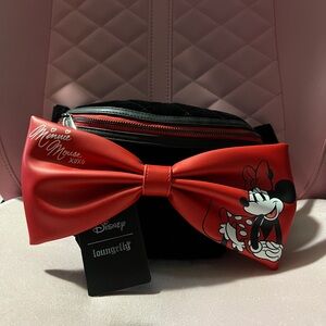 Loungefly Red and Black Minnie Mouse Bow Waist Bag